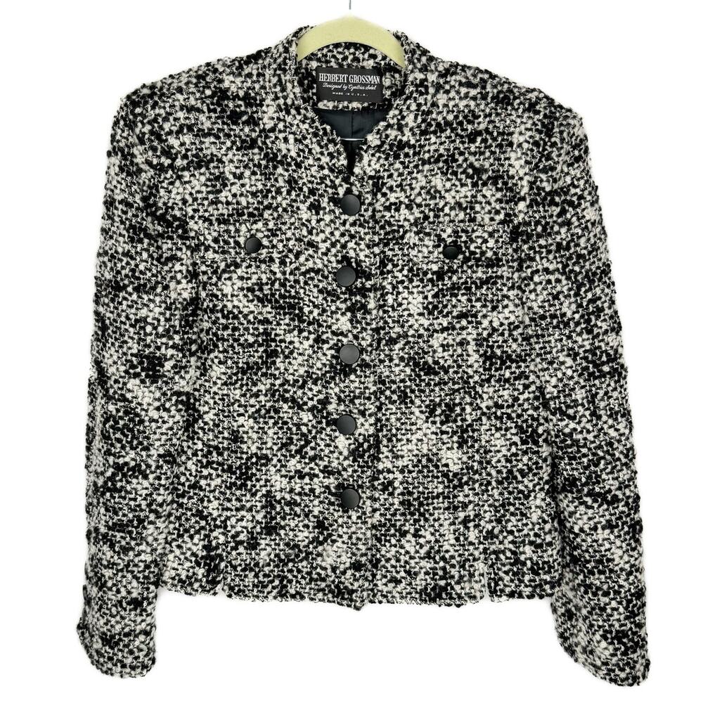 Herbert Grossman Vintage Black White Tweed Button Up Classic Elegant‎ Blazer 10